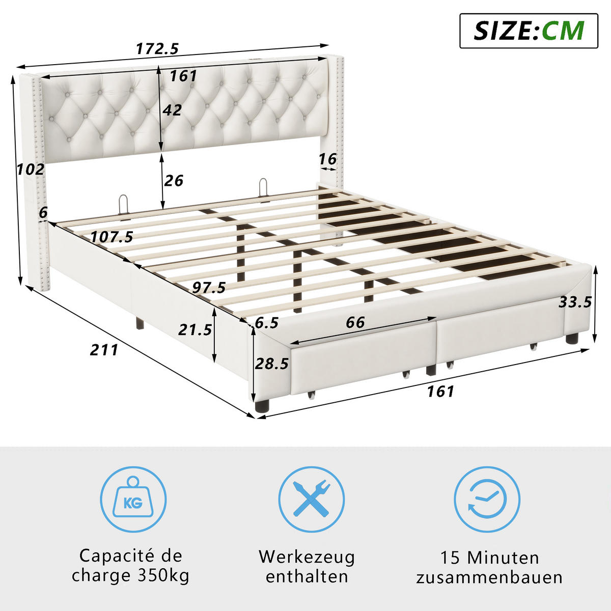 POLSTERBETT 160x200 cm LED USB Schubladen Lattenrost Samt beige - Beige, Holz (160/200cm) - LEBENLANG