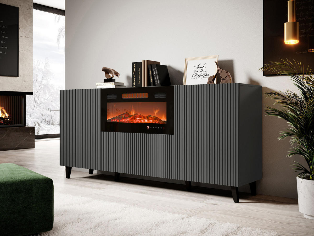 COMODĂ Vamos Grey 180 cu Semineu - antracit/negru, material plastic/compozit lemnos (181/83/42cm) - MIRJAN24