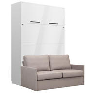 SCHRANKBETT Wandbett GN 140x200 weiß hochglanz mit LED & Sofa - Hellgrau - Weiß Hochglanz/Hellgrau, Holz/Holzwerkstoff (140/200cm) - QMM TraumMöbel