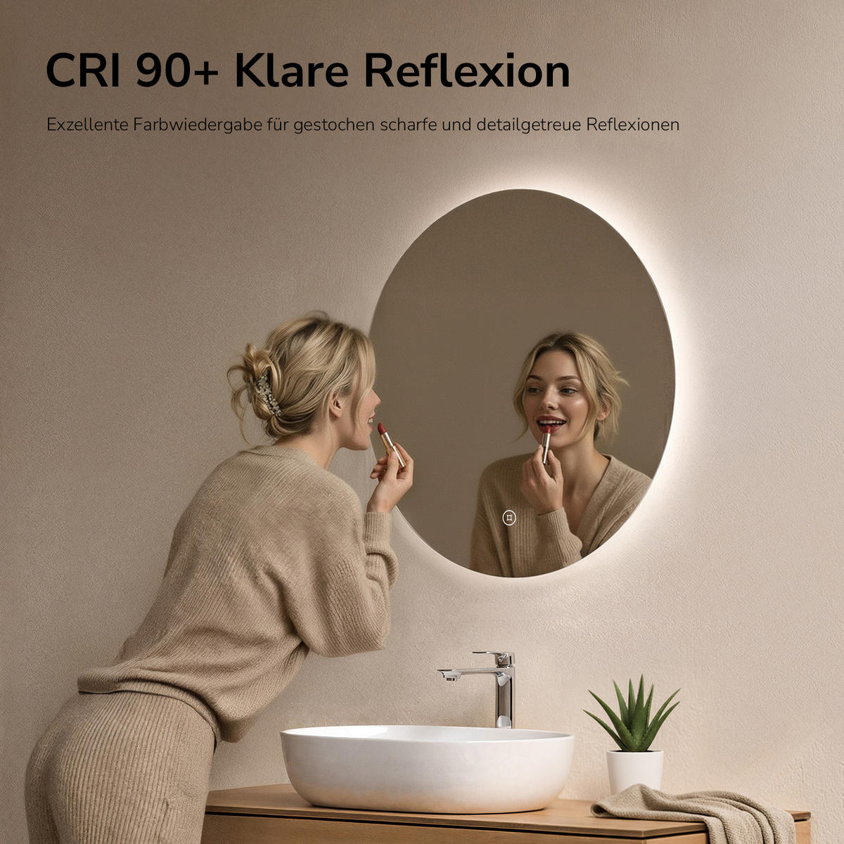 BADSPIEGEL Rund mit Beleuchtung Rahmenlos, Kaltweißes Licht, beschlagfrei, Ø 50 cm - Weiß, Glas (50/3/50cm) - EMKE