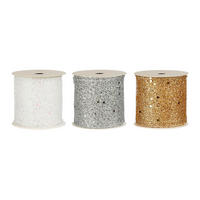 WEIHNACHTSGLITZERBÄNDER 3er-Set weiß, silber, Champagner 6,5 cm × 270 cm - Champagner/Silberfarben, Kunststoff (6.5/6.5/270cm) - LAALU