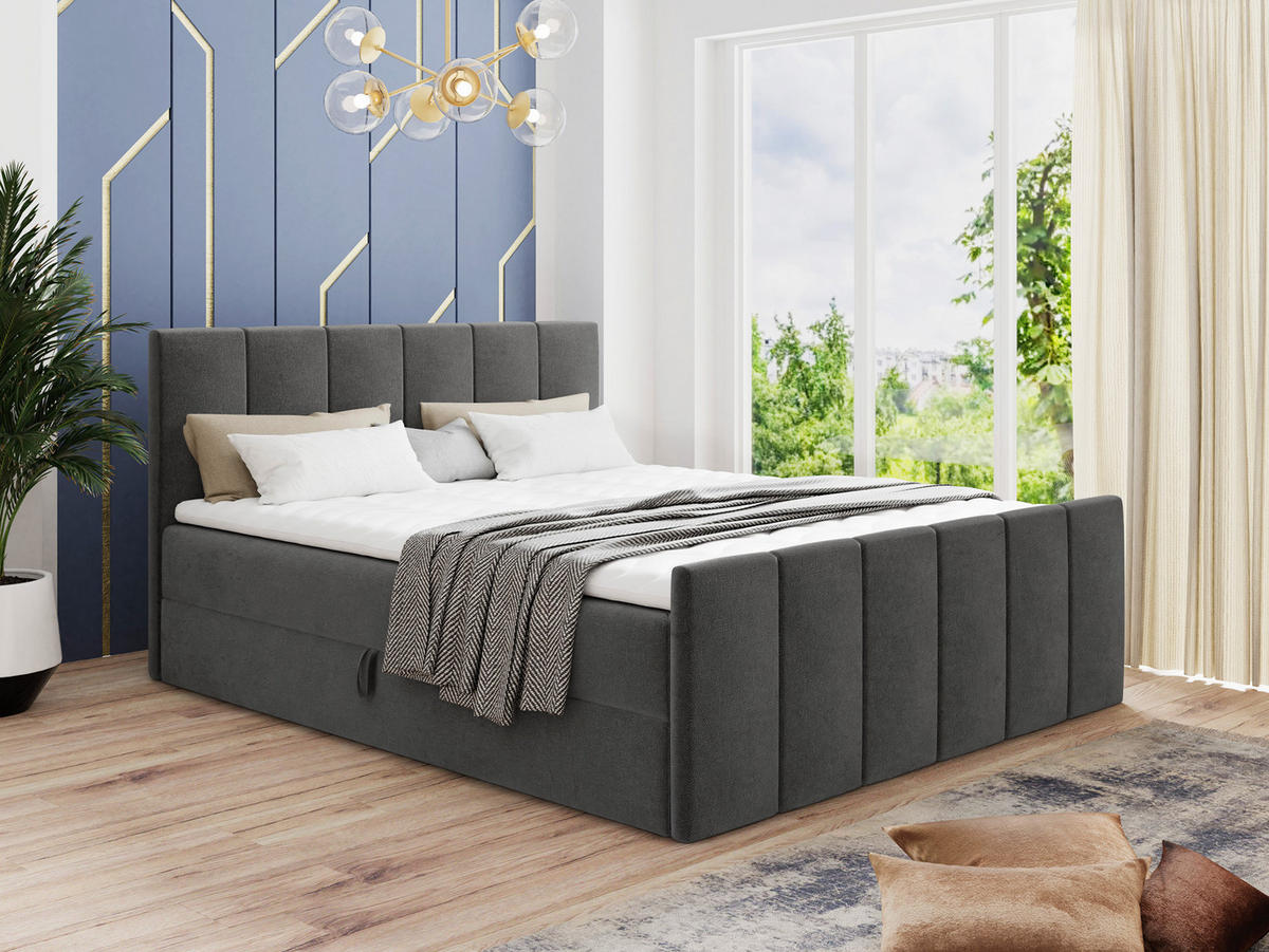 BOXBETT Star Lux - 160x200 - dunkelgrau (Kronos 22, Velvet) - Dunkelgrau/Schwarz, Holz/Holzwerkstoff (160/200cm) - Sofnet