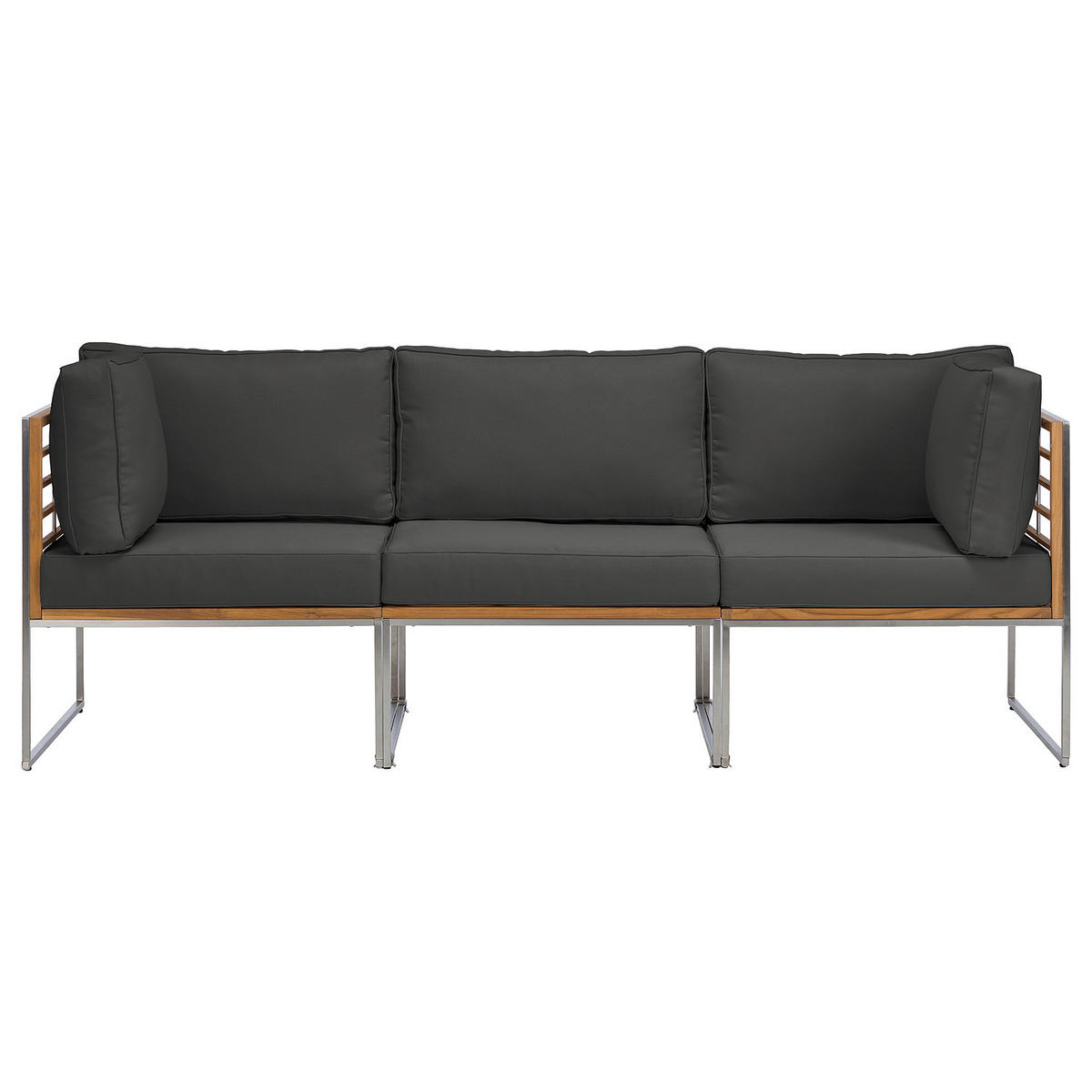LOUNGESOFA - 3-teilig - Webstoff / Teak massiv - Anthrazit, Holz/Textil (210/74/70cm) - home24
