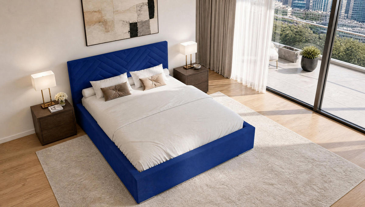 POLSTERBETT 180x200 cm AURA, Doppelbett mit Bettkasten und Lattenrost aus Holz, Velourstoff: Dunkelblau - Dunkelblau, Holz/Kunststoff (180/200cm) - Marpur