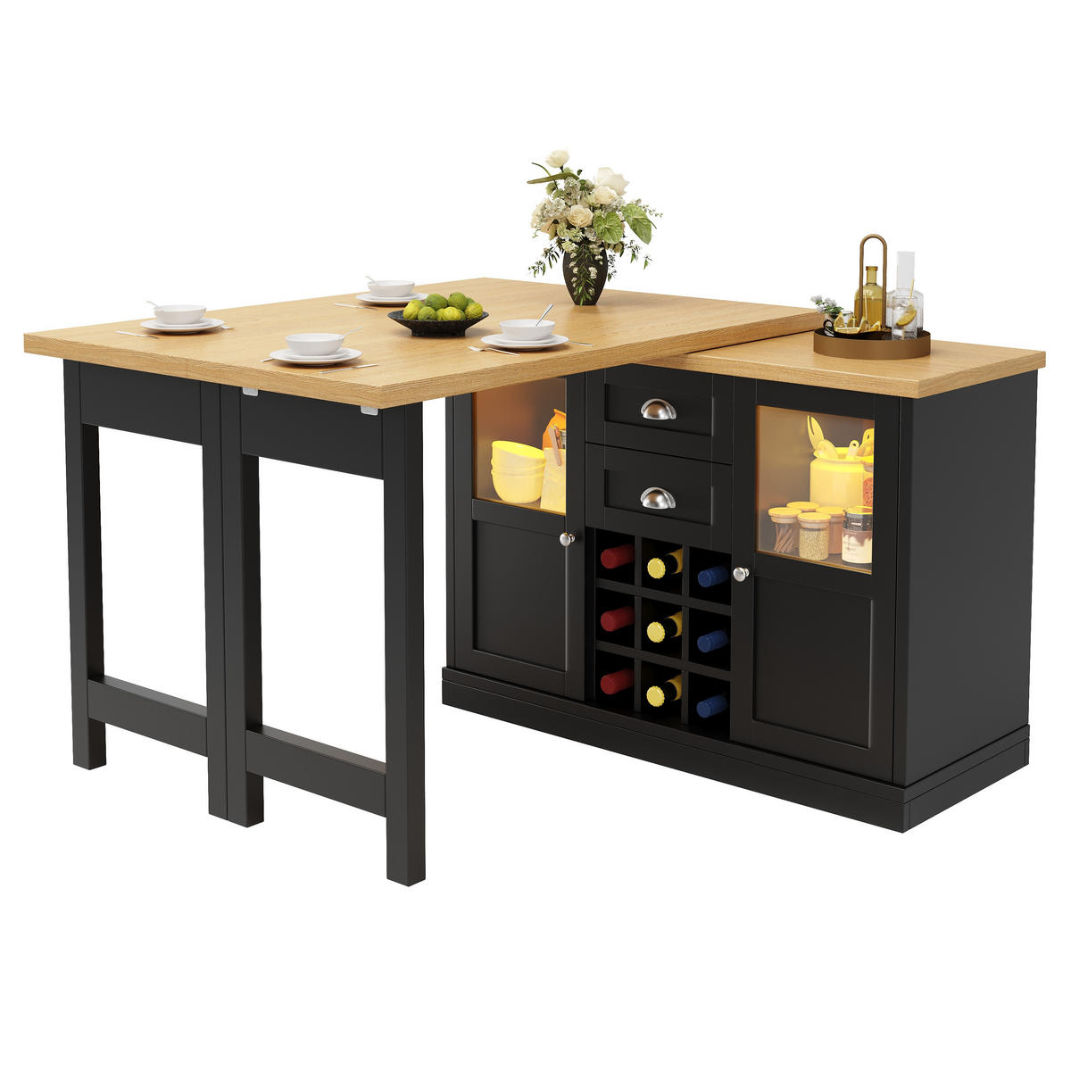 BARTISCH DE-38568 ausziehbar 120-197 cm 360° drehbar und LED-Beleuchtung Schwarz - Schwarz, Holzwerkstoff (40/120/72cm) - ComfortXL