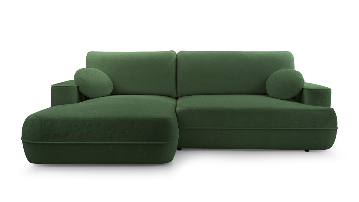 ECKCOUCH L Form Peoni Grün 267/168/87 cm mit Schlaffunktion L - Schwarz/Grün, Kunststoff/Textil (168/267cm) - AX Living