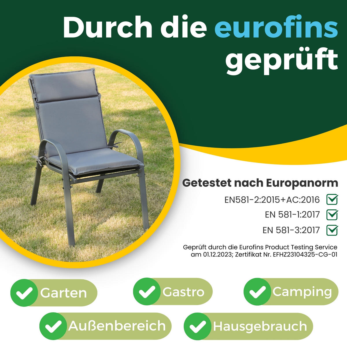 GARTENSTUHL KUBA stapelbar, 2er Set mit Sitzkissen - Anthrazit, Metall (54/84/64cm) - Albatros