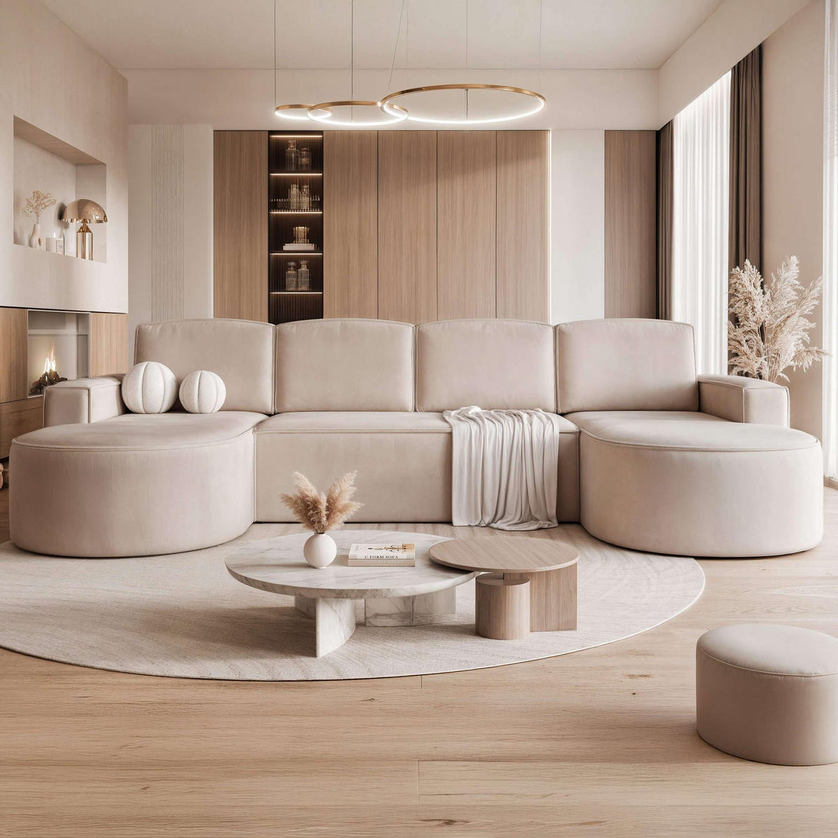 WOHNLANDSCHAFT U-Form mit Schlaffunktion, Beige - Beige, Textil (316/88/157cm) - Idohome