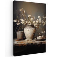 LEINWANDBILD Stilleben - Blumen - Blumenstrauß - Vase - Wein 60x90 cm - Schwarz, Textil (60/90cm) - MuchoWow