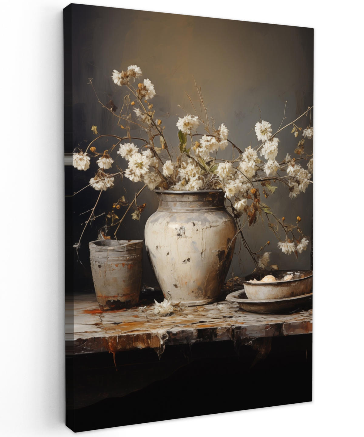 LEINWANDBILD Stilleben - Blumen - Blumenstrauß - Vase - Wein 60x90 cm - Schwarz, Textil (60/90cm) - MuchoWow