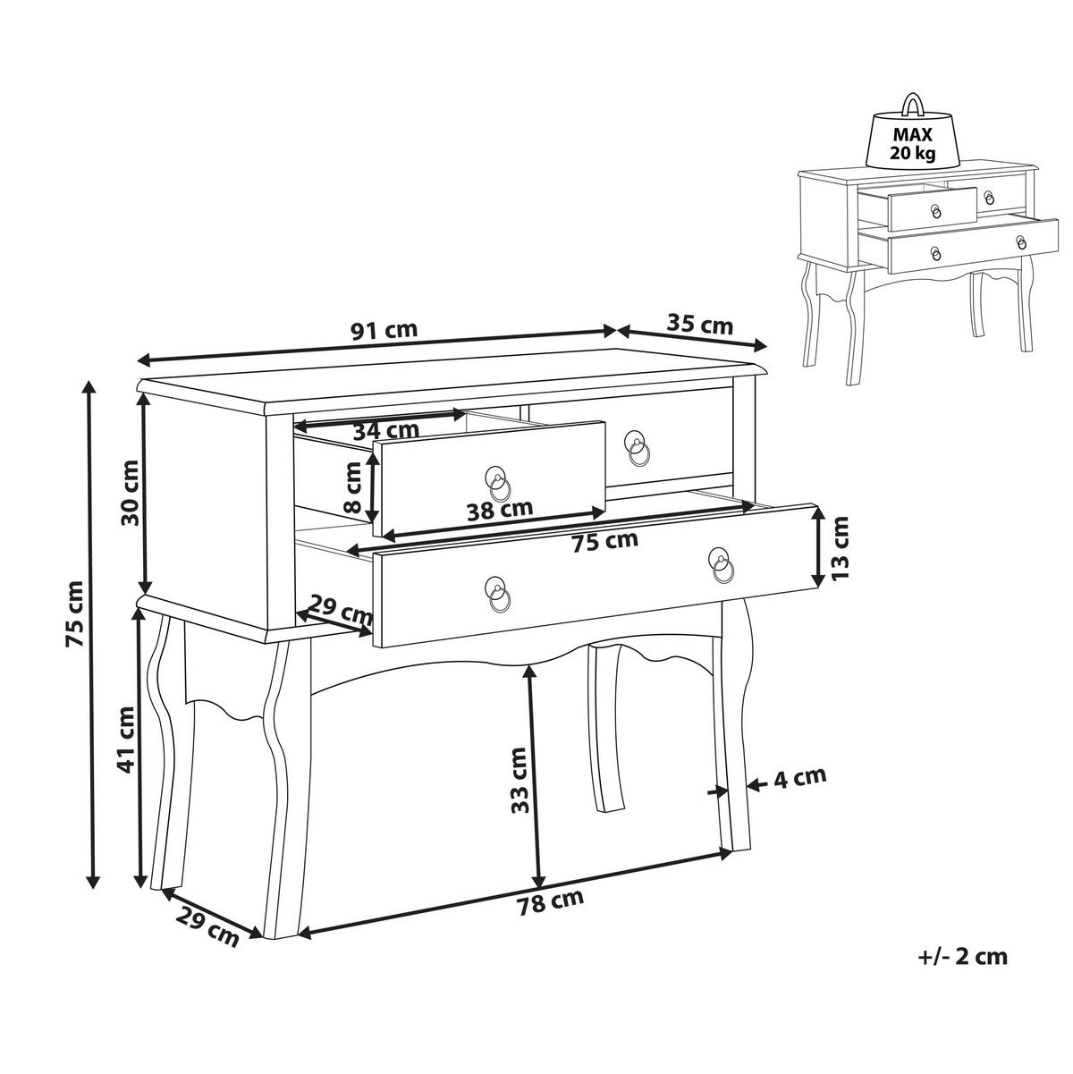 KONSOLENTISCH weiß mit 3 Schubladen Lamar - Weiß, Holzwerkstoff (35/91/75cm) - Beliani