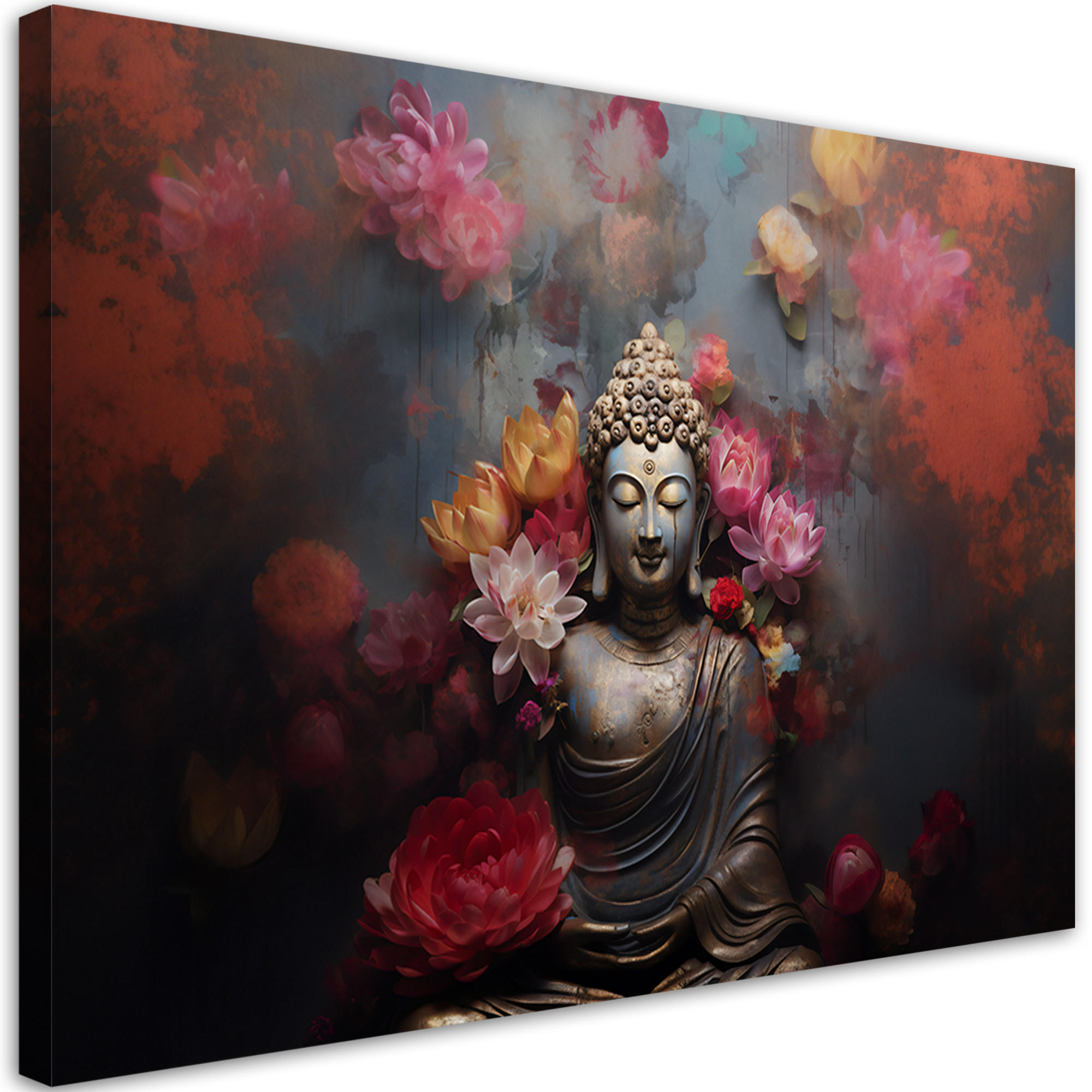 WANDBILD buddha zen blumen abstrakt - Rot, Textil (60/40cm) - Feeby