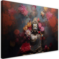 WANDBILD buddha zen blumen abstrakt - Rot, Textil (60/40cm) - Feeby