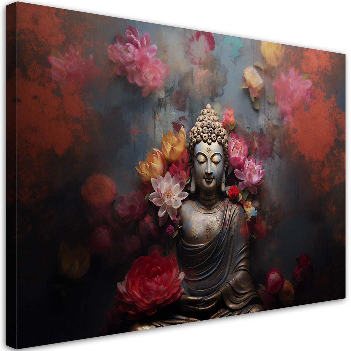 WANDBILD buddha zen blumen abstrakt - Rot, Textil (60/40cm) - Feeby