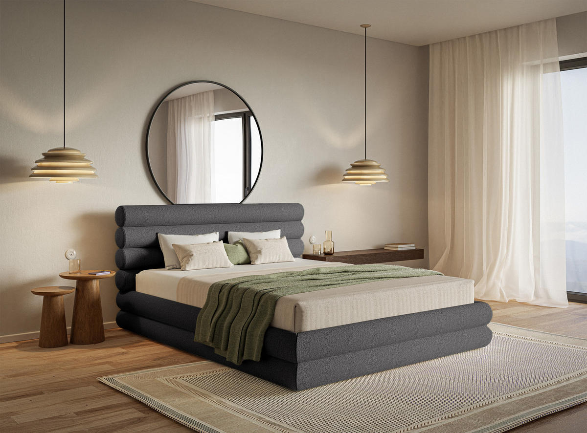 POLSTERBETT Buffalino Dunkelgrau Boucle 140/200 cm - Dunkelgrau, Kunststoff/Textil (140/200cm) - Selsey