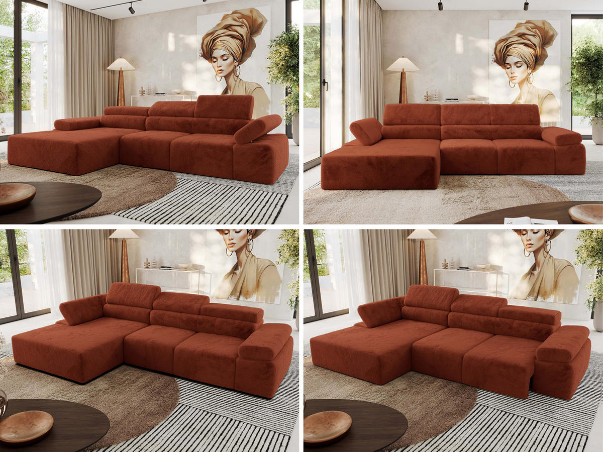 ECKSOFA RILASSO L Orange Plüsch - links - Schwarz/Orange, Kunststoff/Textil (296/174cm) - MKS