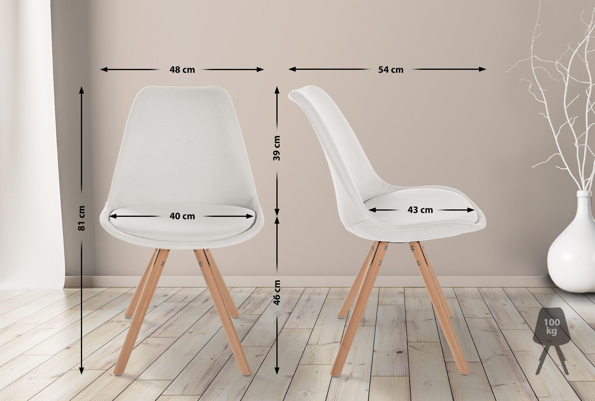STUHL Stoff creme - Eukalyptusholzfarben/Creme, Holz/Textil (48/81/54cm) - CLP