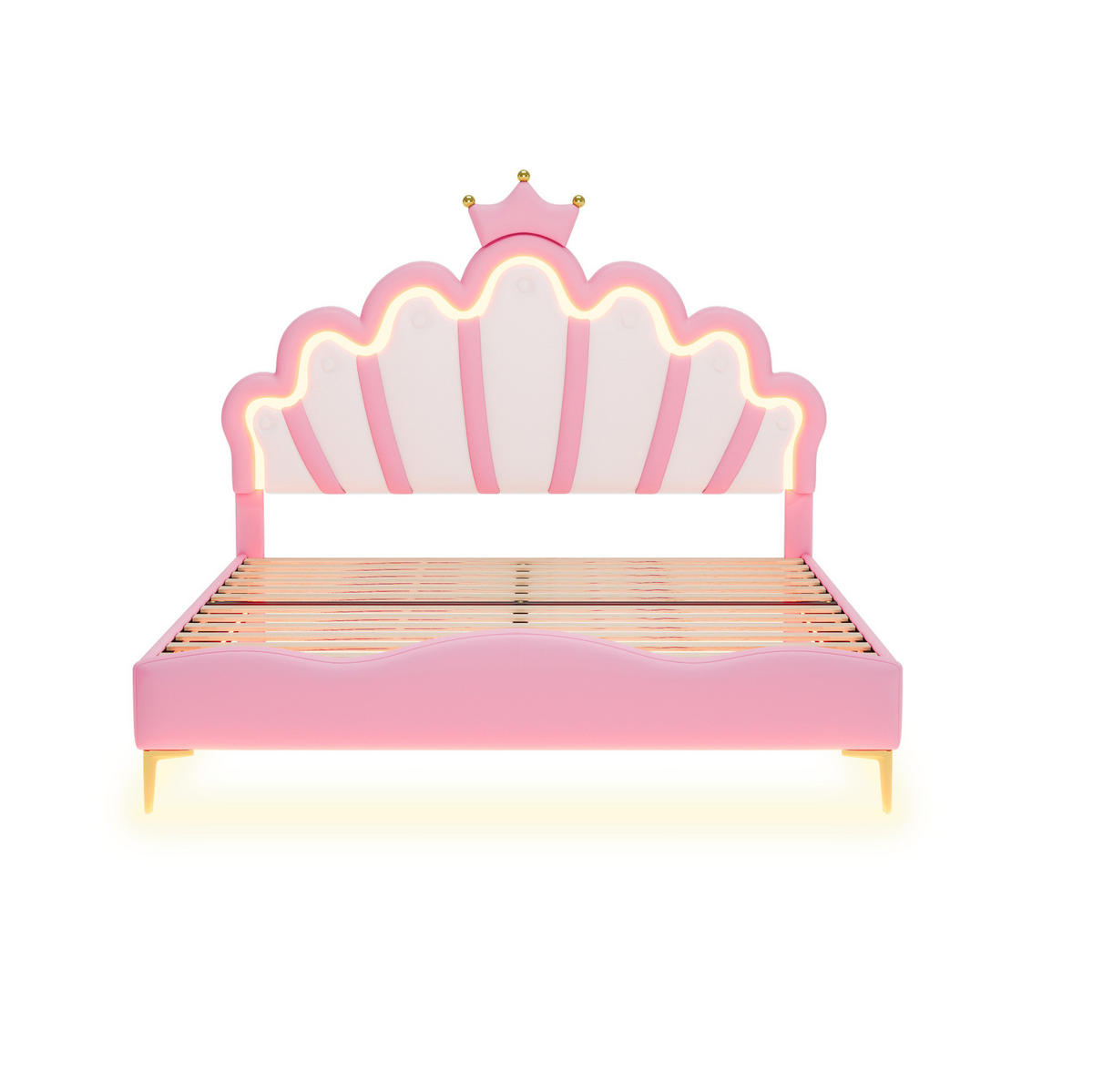 KINDERBETT Polsterbett 140/200 cm aus PU-Kunstleder mit LED-Beleuchtung Rosa - Rosa, Kunststoff (140/200cm) - Modenvie