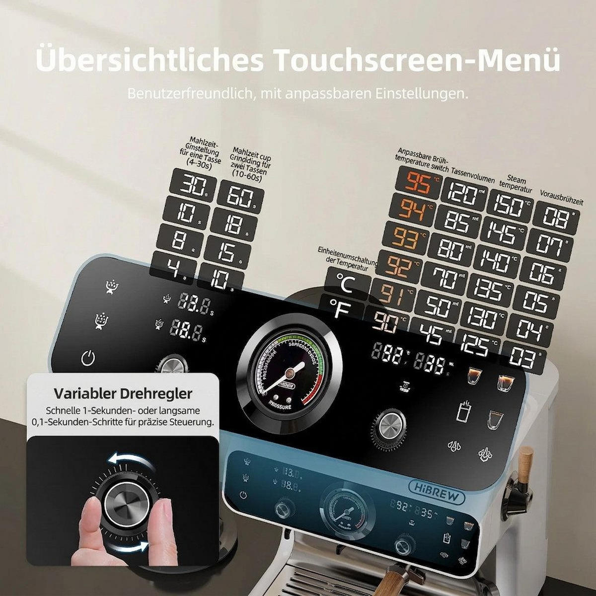 SIEBTRÄGERMASCHINE 2-in-1 mit Mahlwerk & Touchscreen Dual-Heizsystem - Beige, Metall (41.4/46.7/39cm) - BEXEVUE