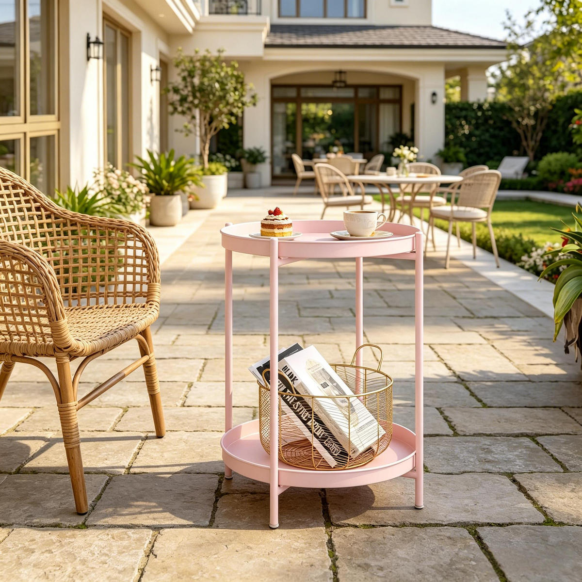 BEISTELLTISCH Pink mit 2 abnehmbaren Schalen 44/44/53 cm - Pink, Metall (44/44/53cm) - PANGIVO