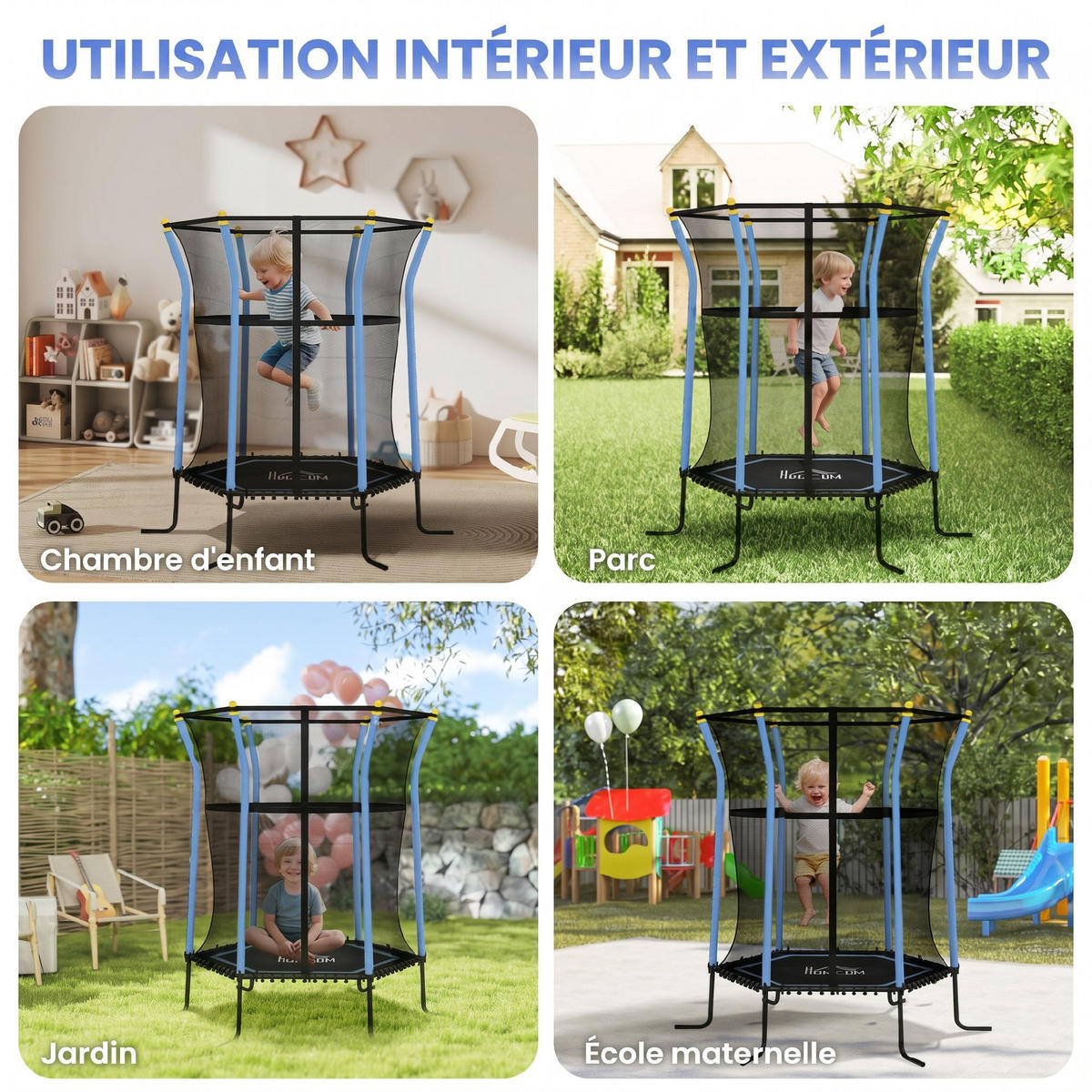 TRAMPOLIN DE-18991 Ø163 cm mit Sicherheitsnetz und Leiter Blau/Schwarz - Blau, Metall (163.5/163.5cm) - ComfortXL