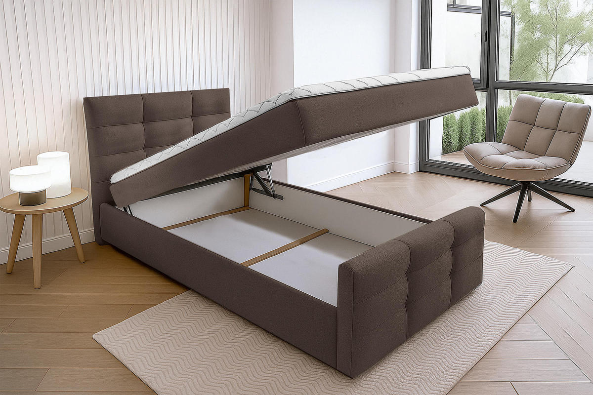 BOXBETT ARGENTARO 80x200 cm mit Bettkasten und Matratze - Braun - Schwarz/Braun, Holz/Holzwerkstoff (80/200cm) - AX Living