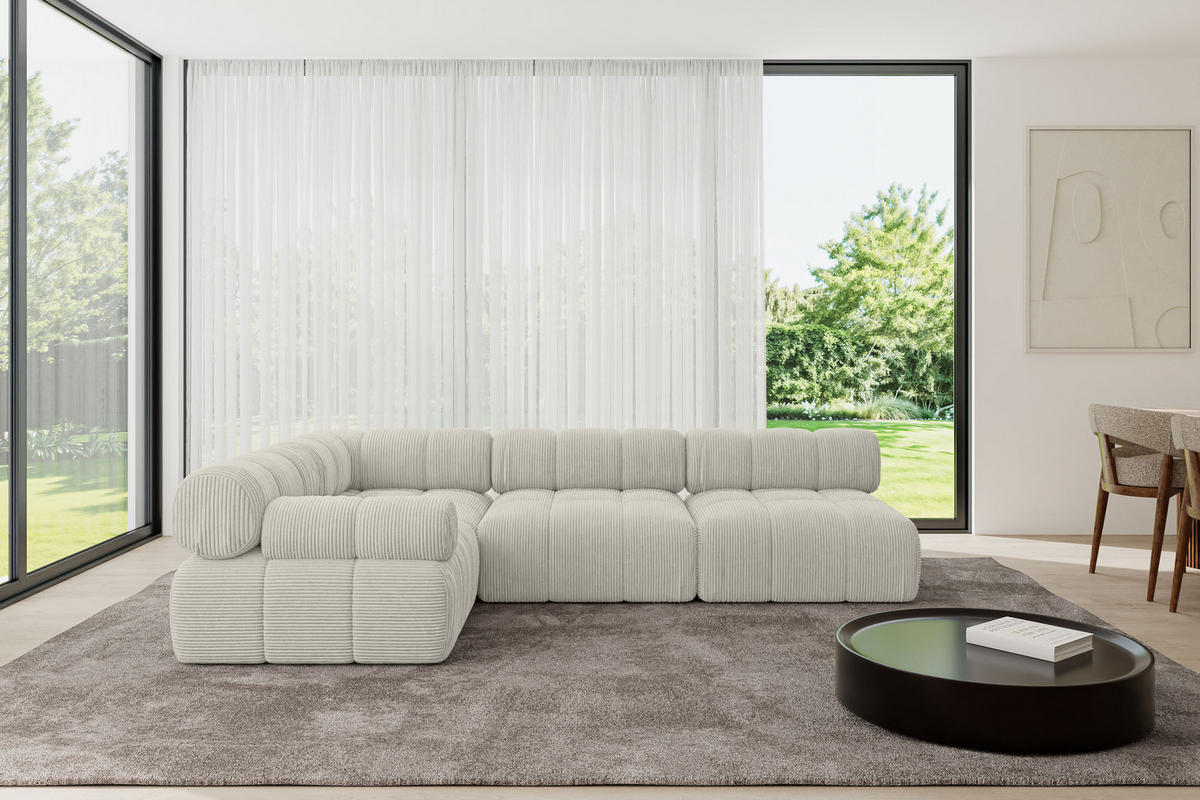 ECKSOFA modulares Sofa Mende-L2 - 285x190x70 cm Creme Cord - Hellgrau/Creme, Holzwerkstoff/Textil (285/190cm) - ALTDECOR