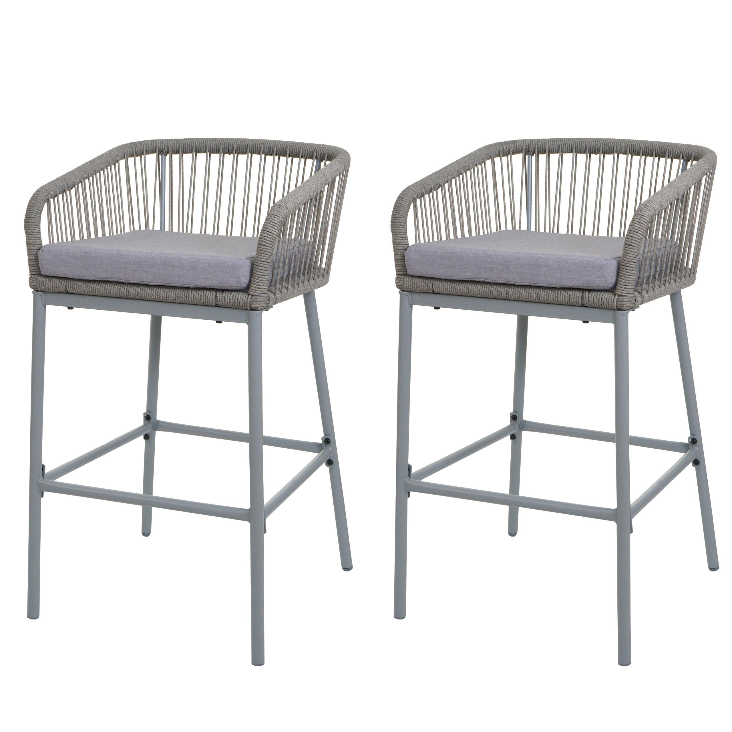 GARTENSTUHL 2er-Set HxBxT 92x51x53cm Sitzhöhe 76cm Seilgeflecht Metall Hellgrau Kissen Hellgrau - Hellgrau, Metall (51/92/53cm) - PROREGAL