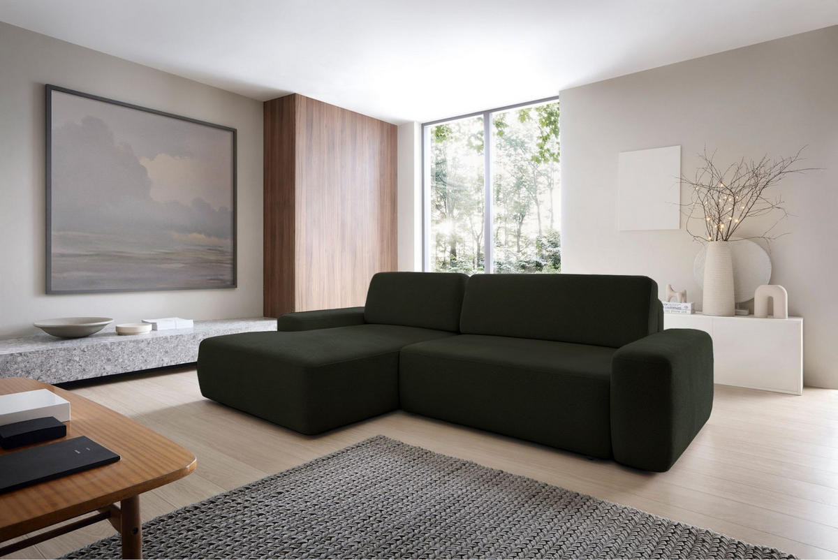 ECKSOFA Baleo Olivgrün Chenille-Bezug - Schwarz/Olivgrün, Kunststoff/Textil (264/162cm) - Selsey