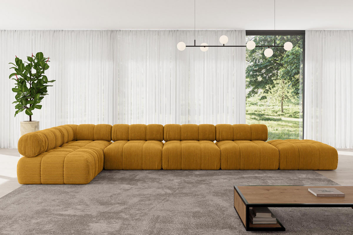ECKSOFA modulares Sofa Favio-L3 - 475x190x70 cm Senfgelb Cord - Currygelb, Holzwerkstoff/Textil (475/190cm) - ALTDECOR