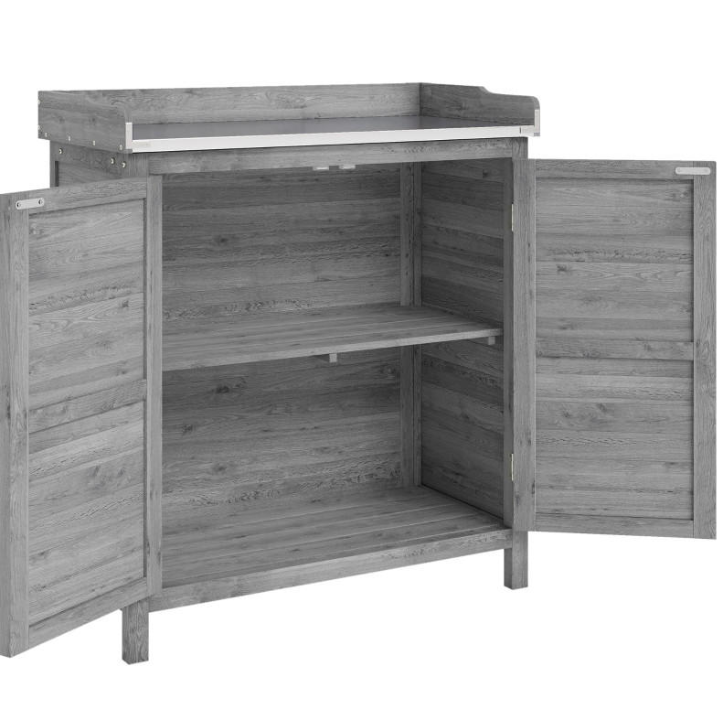 GARTENSCHRANK mit Pflanztisch, verzinkter Arbeitsplatte und 2 Innenfächern, Grau - Grau, Holz (40/92/83cm) - Redom