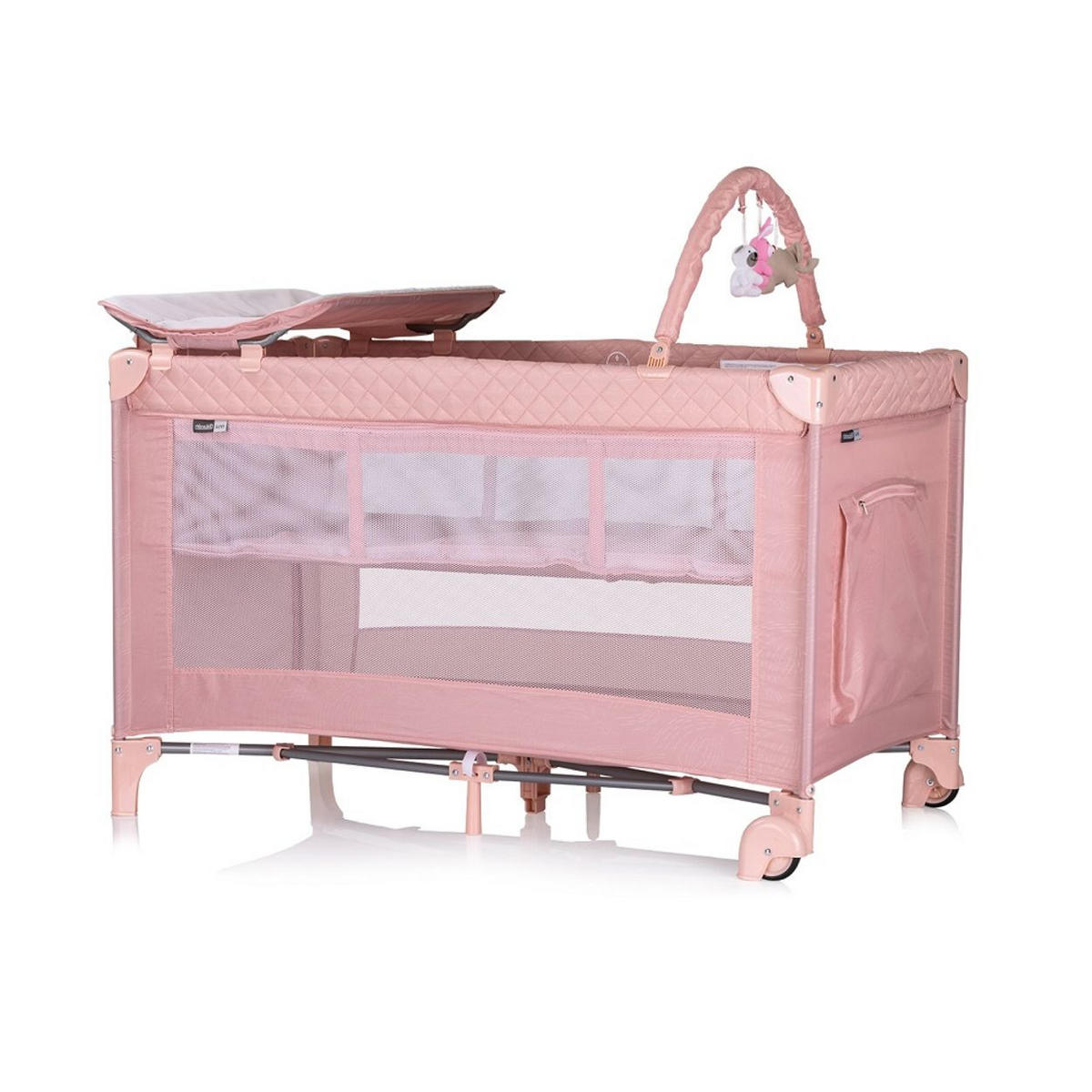 REISEBETT Luna 2 Ebenen pink Wickelauflage klappbar Spielbogen Faltmatratze - Pink, Kunststoff (60/120cm) - Chipolino