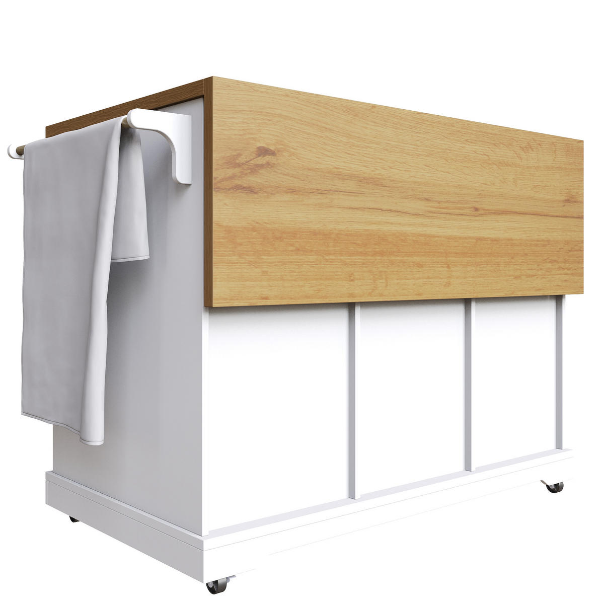 KÜCHENINSEL 147/70/93 cm Weiß mit Klappblatt, Großem Stauraum und Rollen - Weiß, Holz/Holzwerkstoff (147/93/70cm) - Oxeza