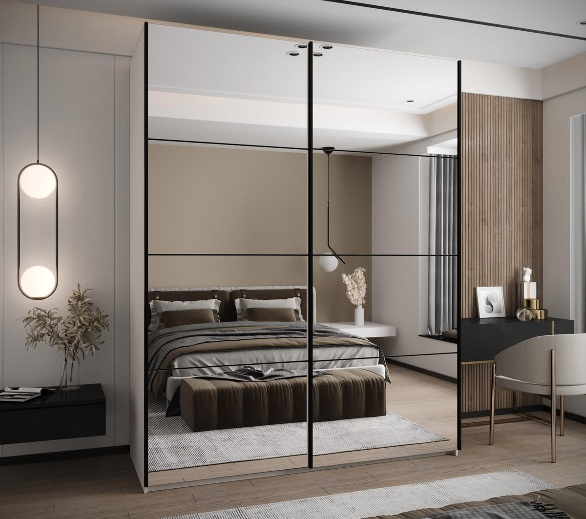 SCHWEBETÜRENSCHRANK 245,5/190/64 2-türig - Schwarz/Weiß, Holz/Metall (190/245/64cm) - Abiks Möbel