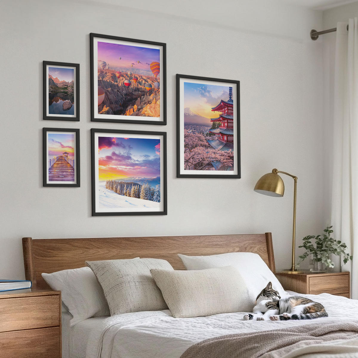 WANDBILDER 5er-Set - 50x50 cm & 20x30 cm & 40x60 cm Schwarzer Rahmen - Romantische Himmelslandschaften - Schwarz, Kunststoff (40/60cm) - ArtPrintCave