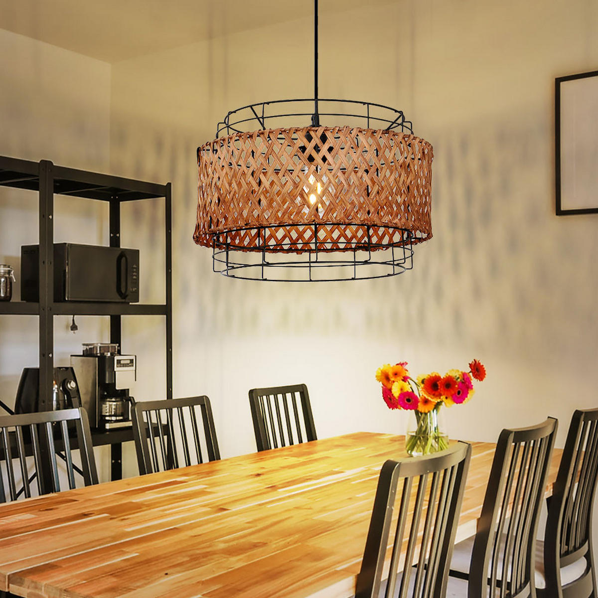 LED HÄNGELEUCHTE Bambusgeflecht Schwarz - Schwarz, Holz (35/35/120cm)