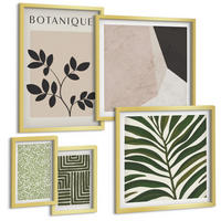 BILDER SET 5er Set - 50x50 cm & 20x30 cm & 40x60 cm Goldrahmen - Botanische Boho-Kompositionen - Goldfarben, Kunststoff (40/60cm) - TULUP