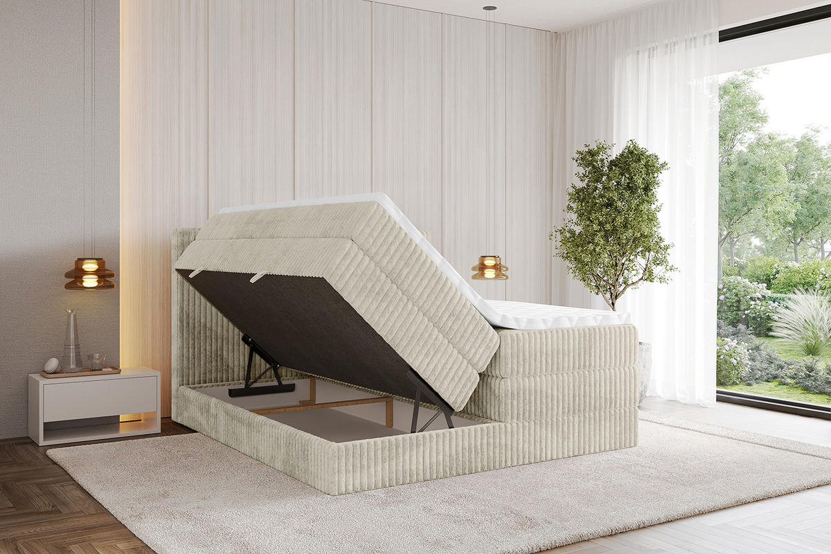 BOXSPRINGBETT mit Matratze H3|H4 und Lattenrost - TOLO KING 180x200 Cord - Creme - Champagner, Holzwerkstoff (180/200cm) - ALTDECOR