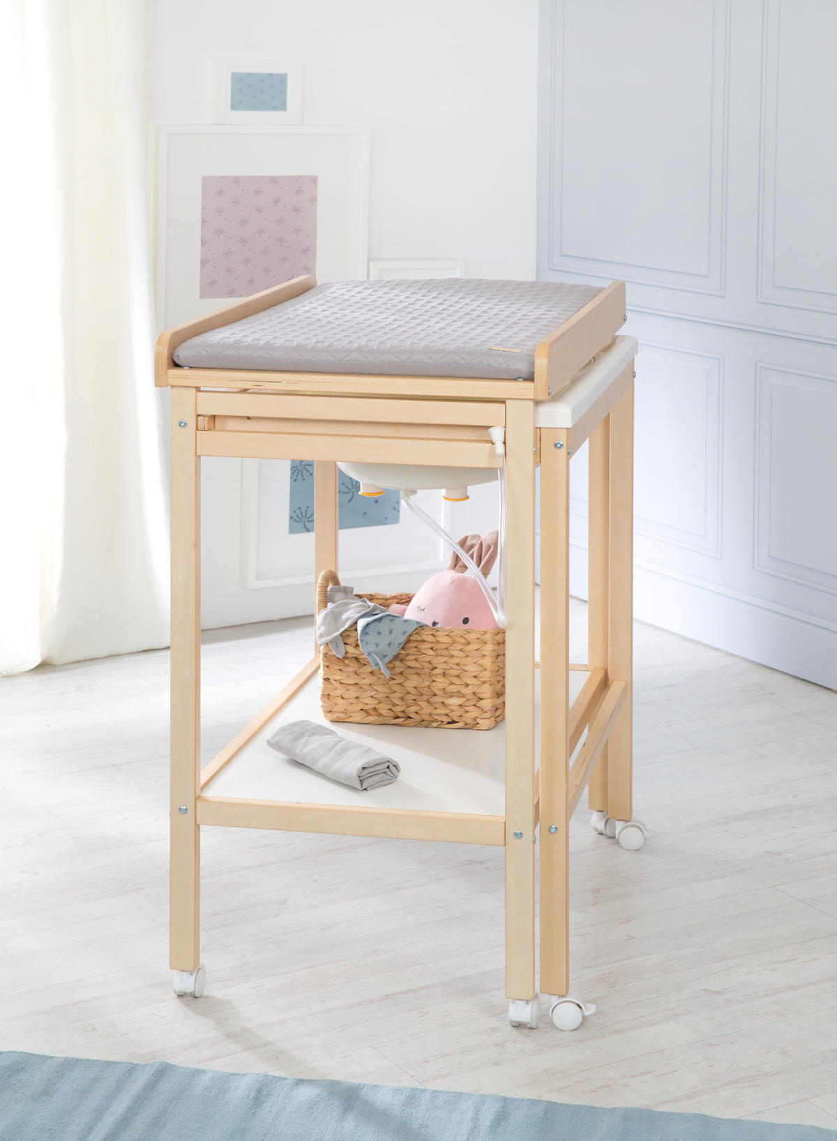 WICKELTISCH mit Badewanne - Naturfarben, Holzwerkstoff (56/100/83cm) - Roba