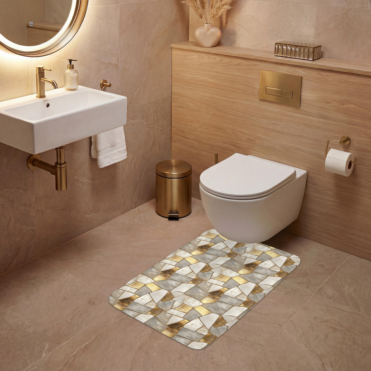 WC PŘEDLOŽKA Mozaika - Mramor - Zlato 50x80 cm - šampaňská, textil/plast (50/1cm) - OnlyWow