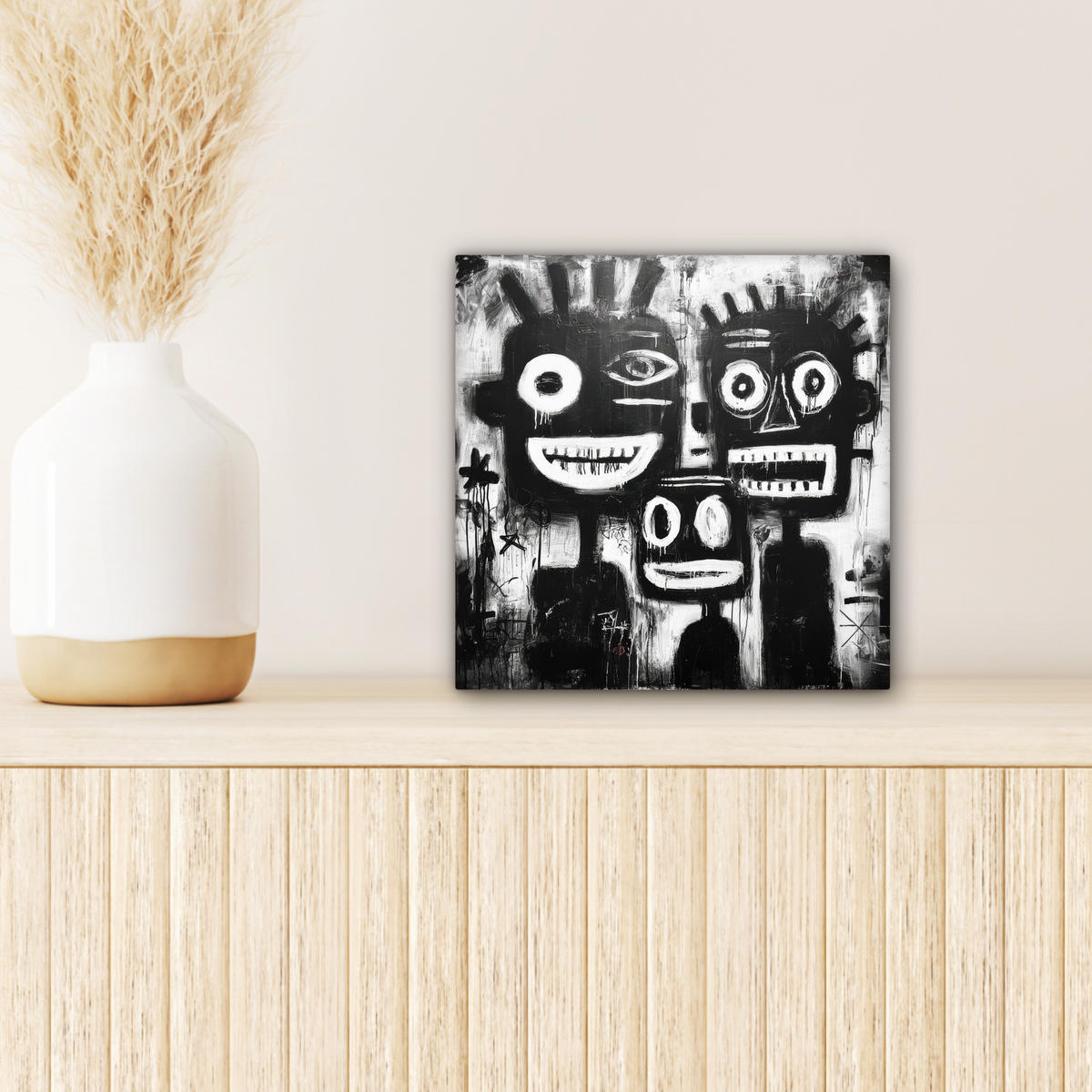 LEINWANDBILD Malerei - Figuren - Schwarz - Abstrakt Deko Wohnzimmer 20x20 cm - Schwarz, Textil (20/20cm) - MuchoWow