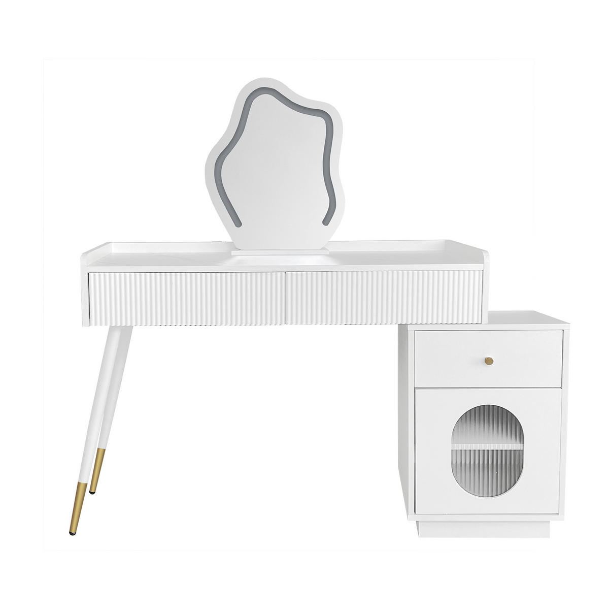 SCHMINKTISCH 100/40/75 cm mit 3-stufiger LED-Beleuchtung, flexiblem Seitenschrank und Stauraum, Weiß - Weiß, Holzwerkstoff (100/75/40cm) - Redom