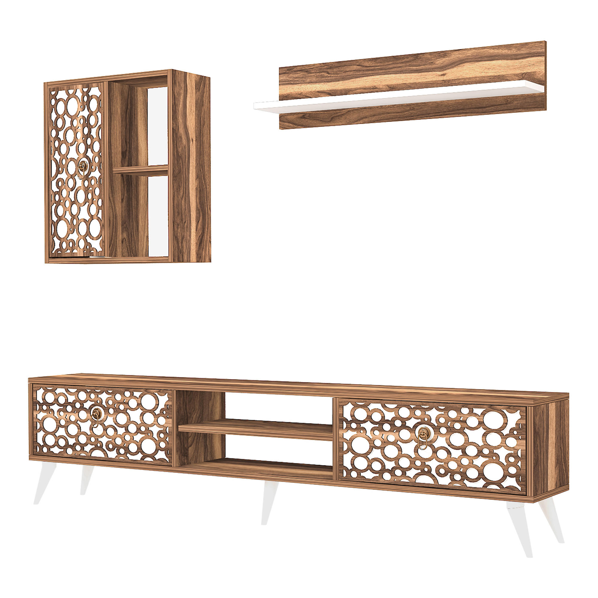 ANBAUWAND Leka 3-tlg - Nussbaumfarben/Weiß, Holzwerkstoff (29.5/48/180cm) - [en.casa]