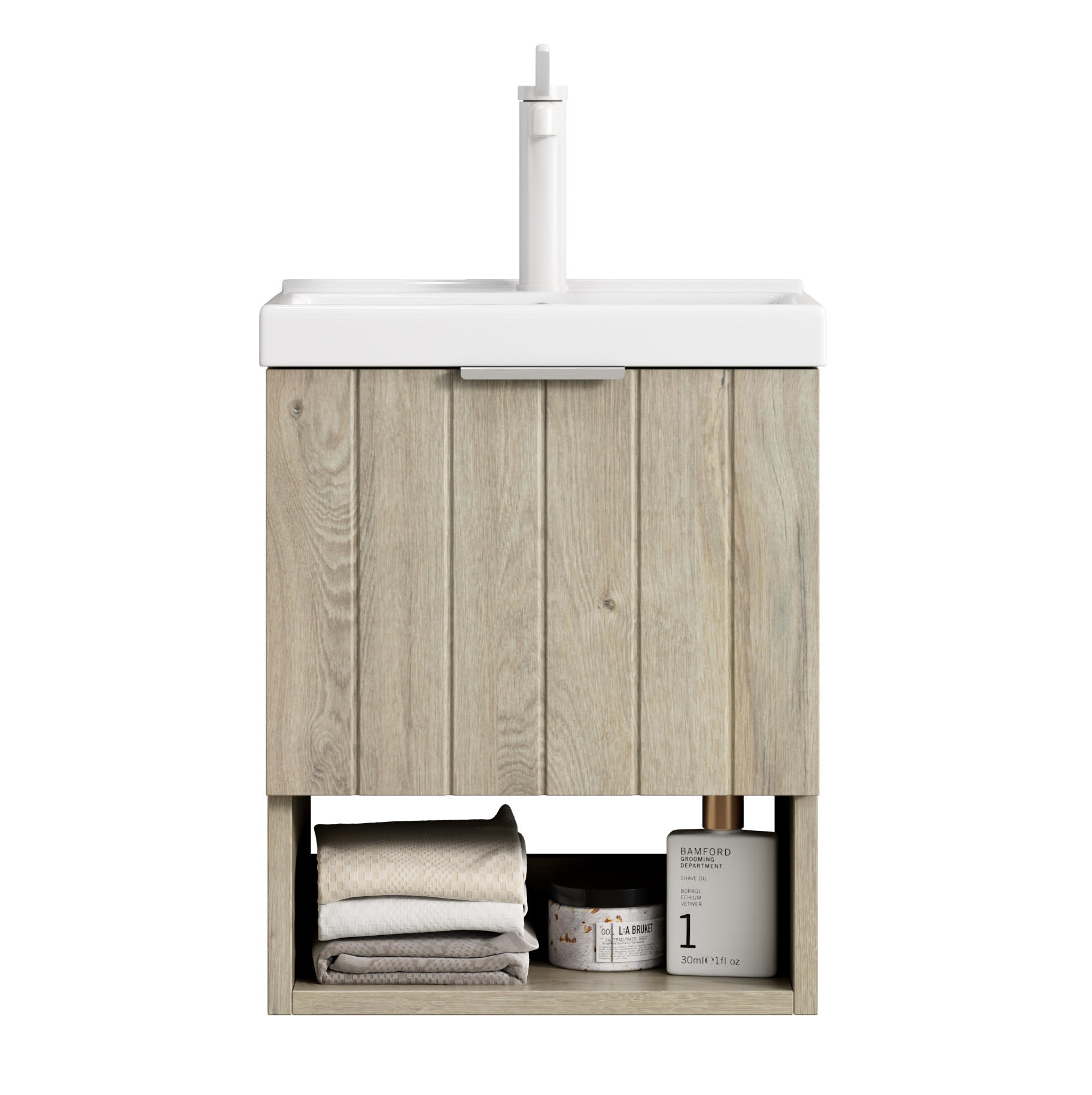 Modfu KOUPELNOVÁ skříňka s umyvadlem z keramiky a překližky 42x32x53 cm bílá/off-white s dvířky