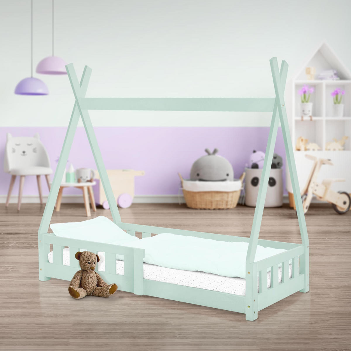 KINDERBETT Tipi 70x140 cm Mint - Mintgrün, Holz (70/140cm) - ML-DESIGN