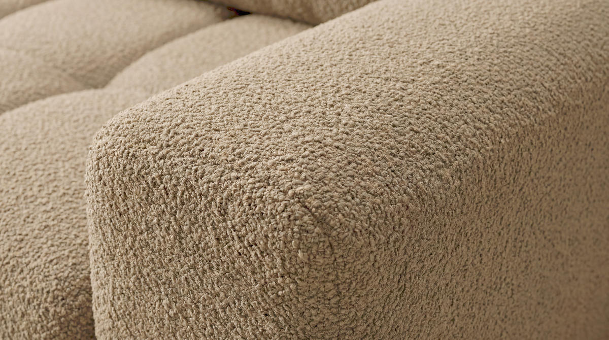ECKSOFA Ovia mit Bettkasten und Schlaffunktion, Bouclé-Stoff in L-Form - Cappuccino, Textil (270/185cm)
