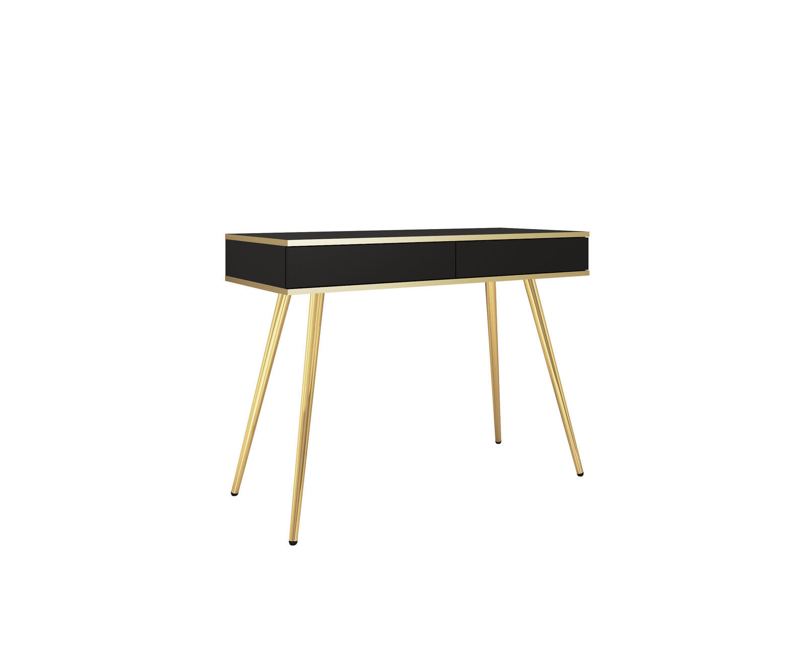 KONSOLENTISCH FORNO (Schwarz, Goldene Details, 2 Schubladen, goldene Metallfüße) - Gelb/Goldfarben, Holz/Holzwerkstoff (50/102/80cm) - Ravio