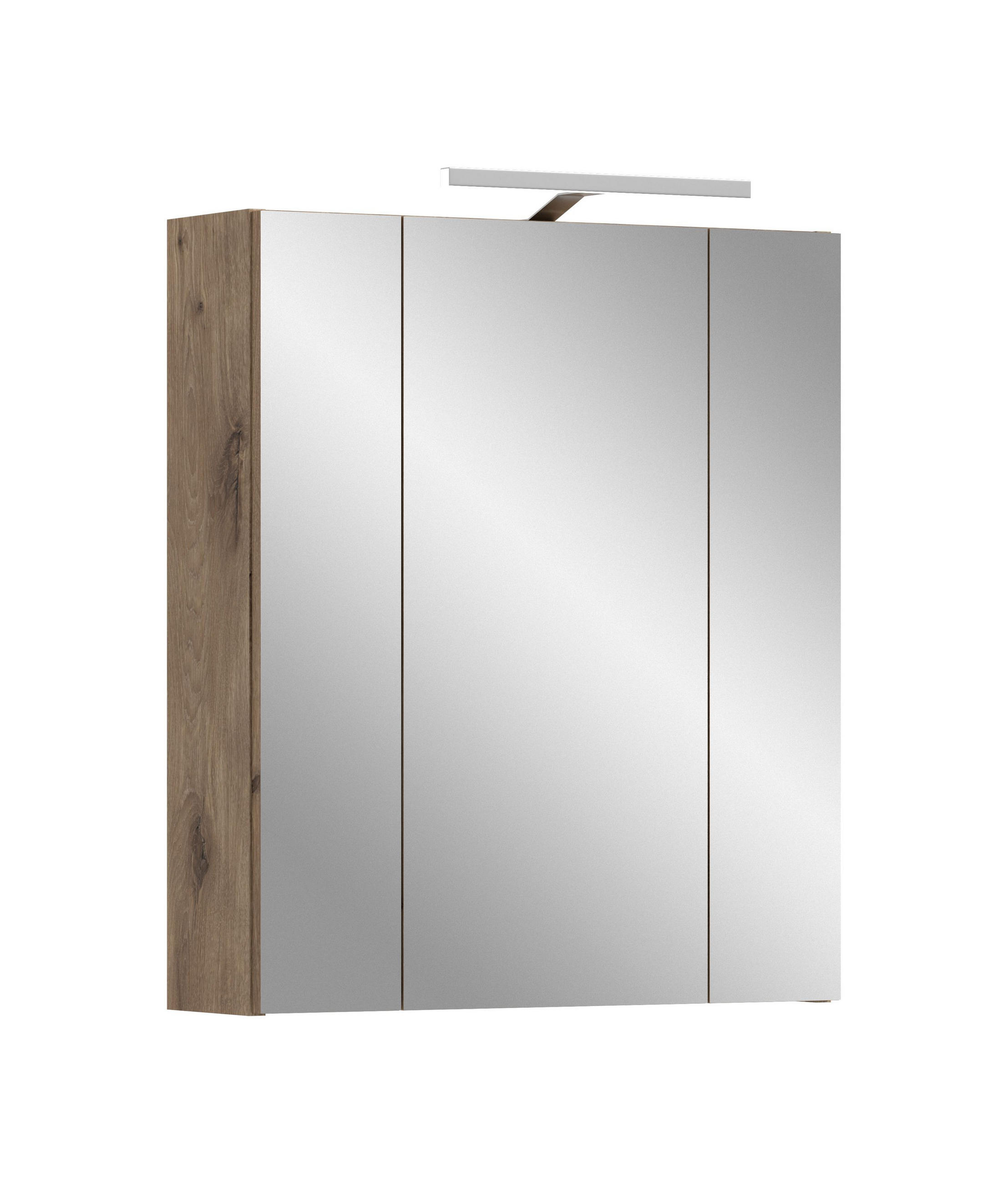 SPIEGELSCHRANK inkl. Beleuchtung ICE (B/H/T: ca. 60/70/18 cm) in Nox Oak Nachbildung/schwarz matt - Eichefarben, Holzwerkstoff (60/70/18cm)