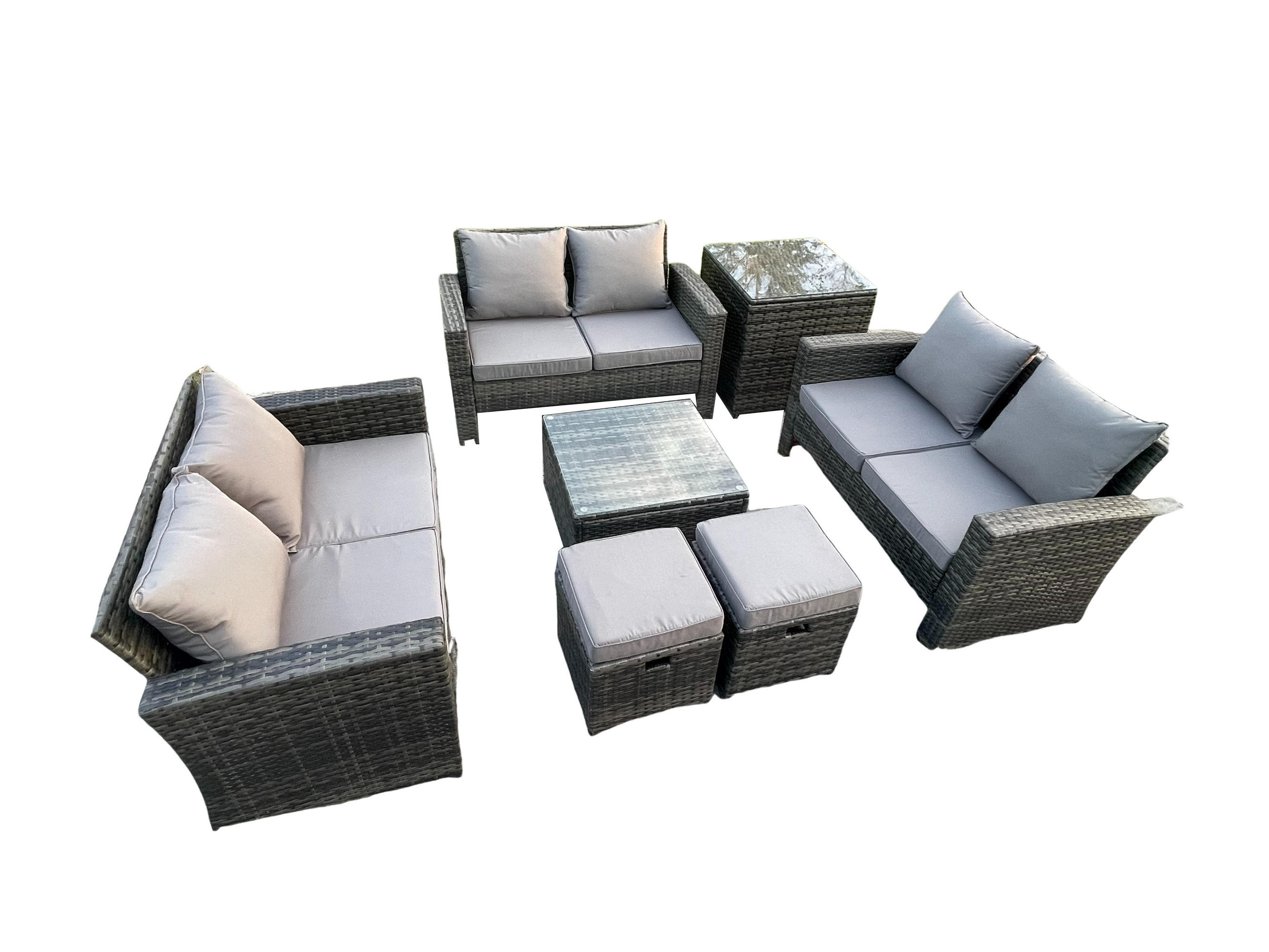 GARTENMÖBELSET Polyrattan Dunkelgrau 8-Sitzer - Dunkelgrau, Metall - Fimous