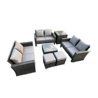 GARTENMÖBELSET Polyrattan Dunkelgrau 8-Sitzer - Dunkelgrau, Metall - Fimous